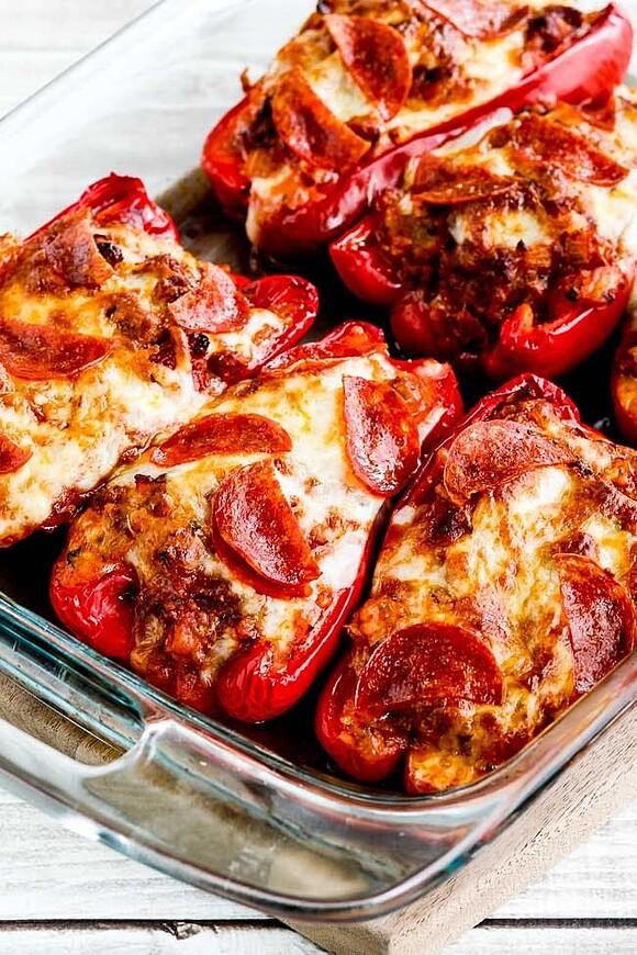 Sausage and pepperoni pizza stuffed peppers