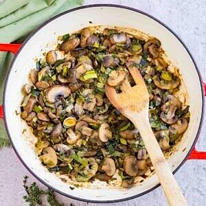 Sautéed mushrooms and leeks