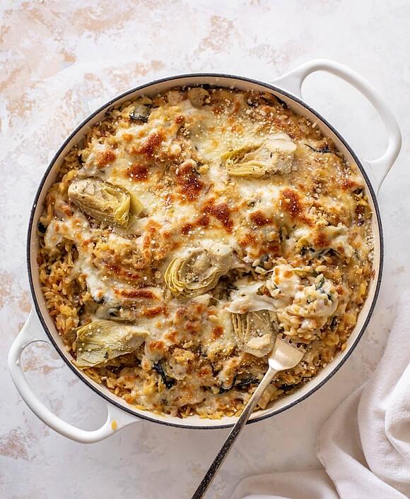 One pot spinach artichoke orzo