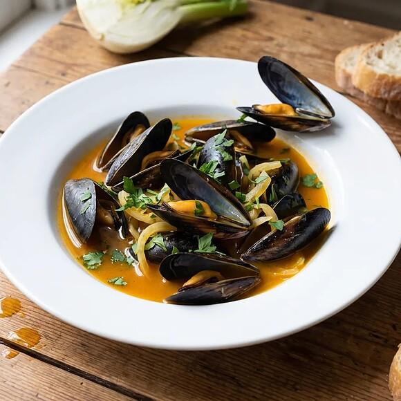 Mussels with tomato, fennel and saffron