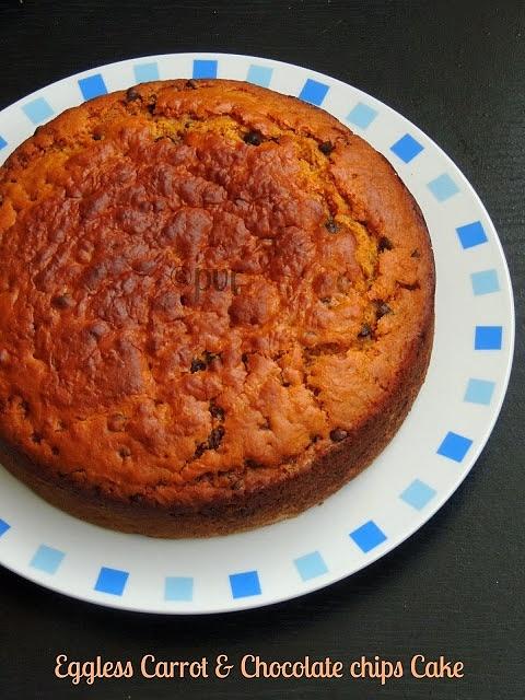 Eggless butterless sugarless carrot and chocolate chips cake