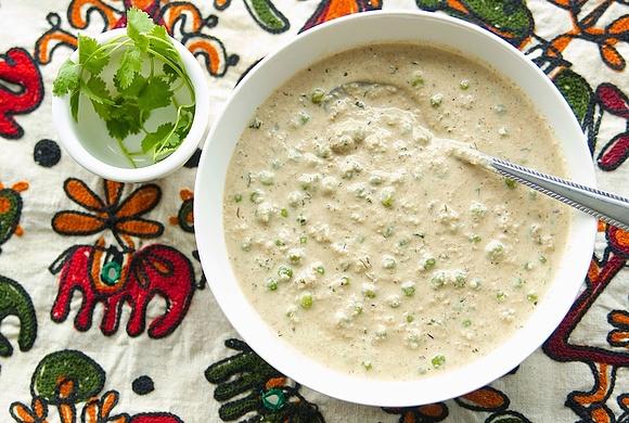 Methi matar malai - indian vegetarian pea curry with fenugreek