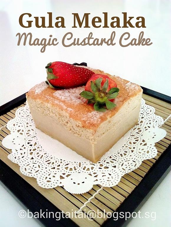 Gula melaka magic custard cake with coconut and plain flour
