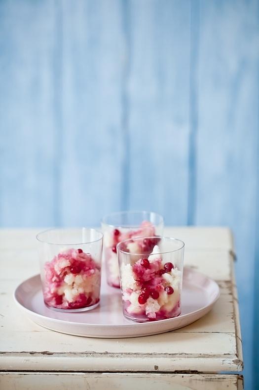 Champagne sorbet with red currant syrup