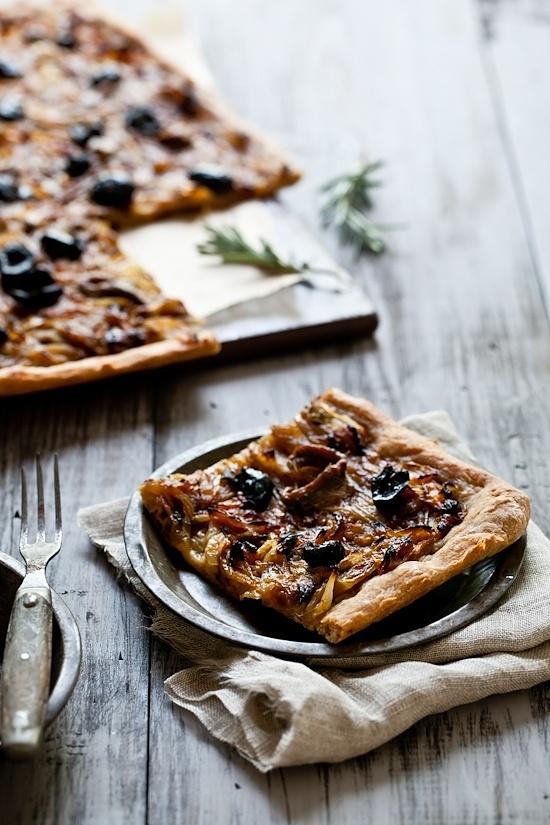 Pissaladiere french regional specialty with onion anchovies and olives