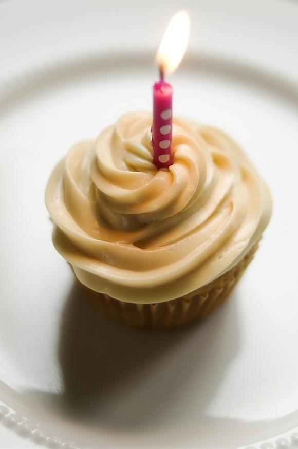 Peach cupcakes with brown sugar buttercream frosting