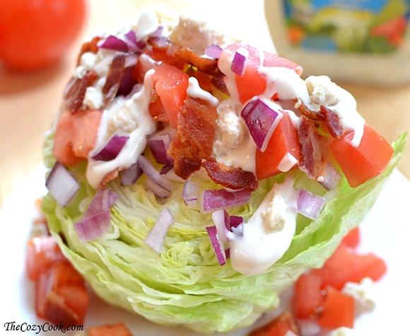 Wedge salad with bacon, tomatoes, and bleu cheese