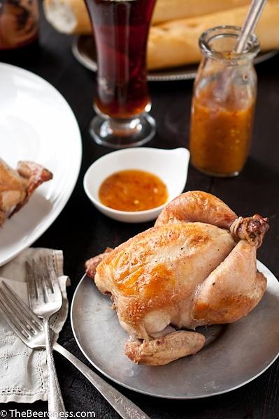 Beer Brined Roasted Cornish Game Hens with Orange Chili Sauce