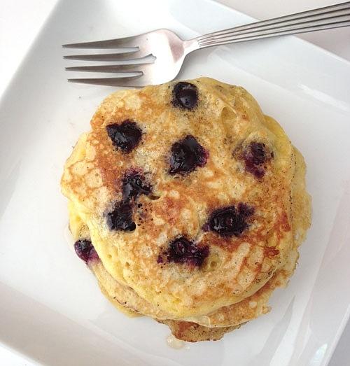 Blueberry cornmeal pancakes for breakfast