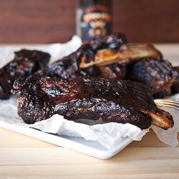 Oven roasted bbq ribs with stout barbecue sauce