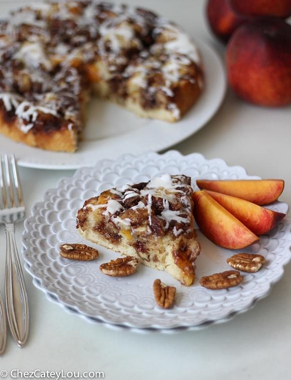 Peach Pecan Cinnamon Roll Cake