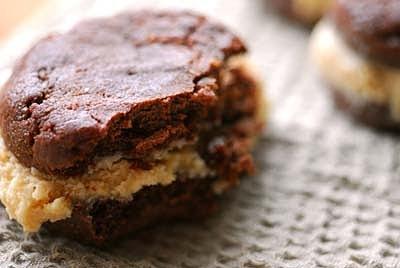 Chocolate and peanut butter ice cream sandwiches