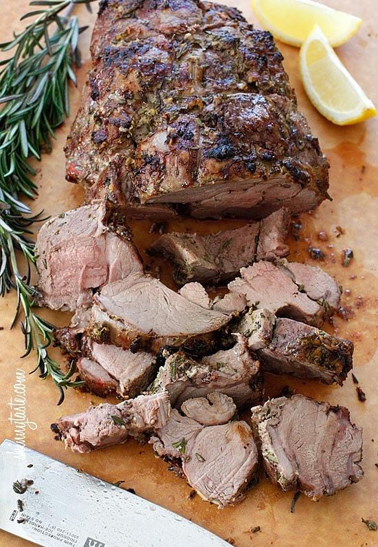 Roasted boneless leg of lamb with herbs and lemon