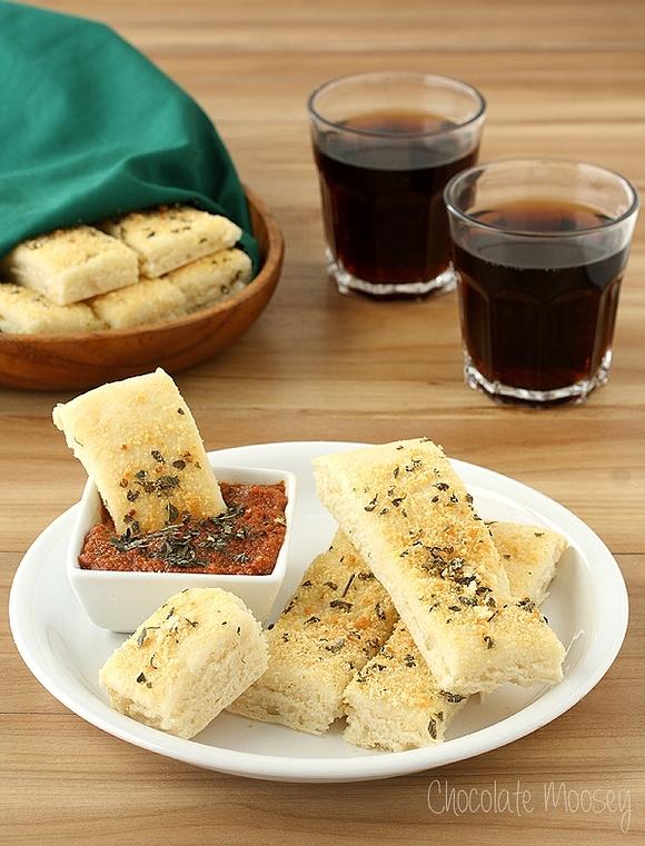 Pizza Hut Style Soft Garlic Parmesan Breadsticks with Pepperoni Dipping Sauce