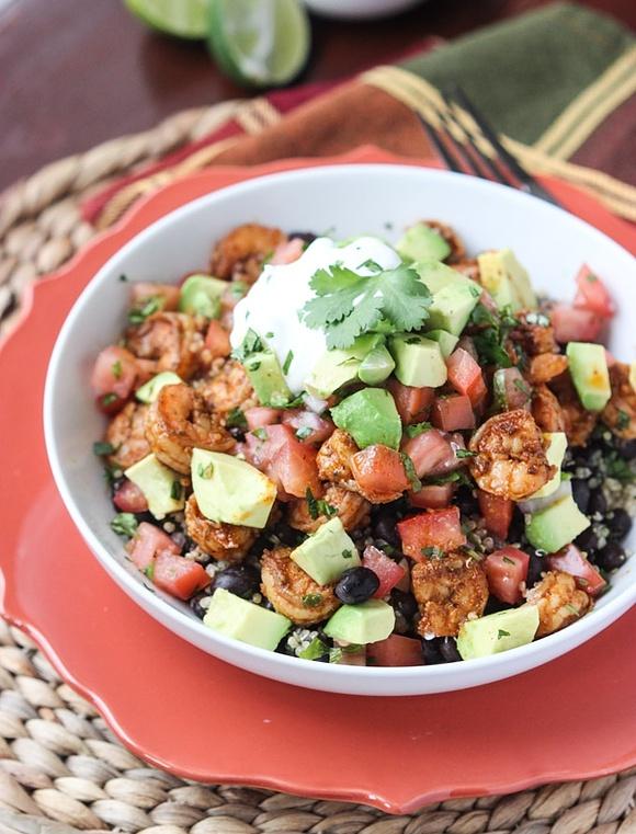 Shrimp and cilantro lime quinoa burrito bowl