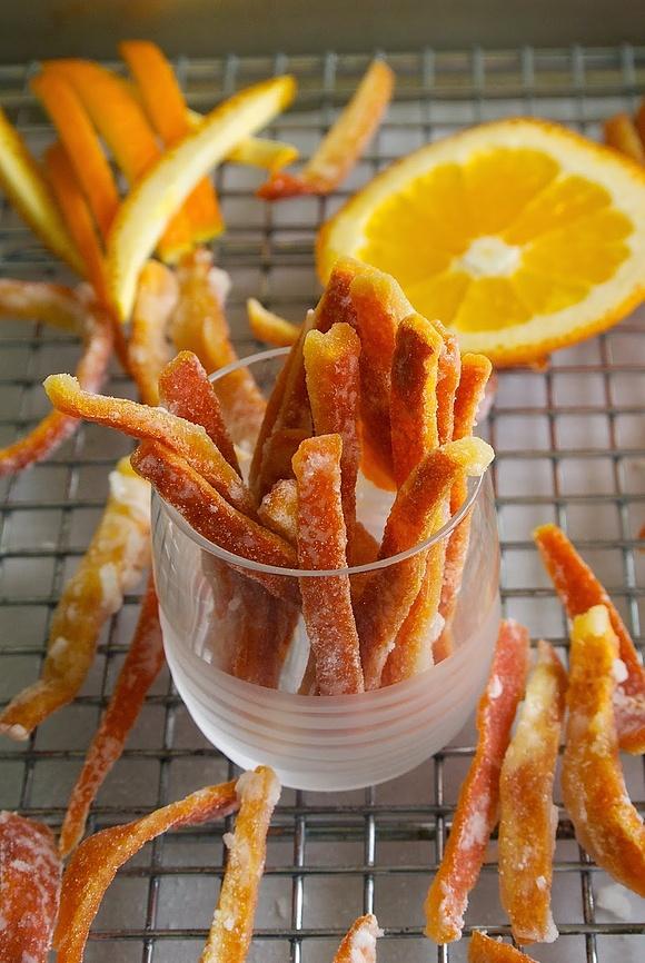 Candied orange peel for chocolate florentine cookies