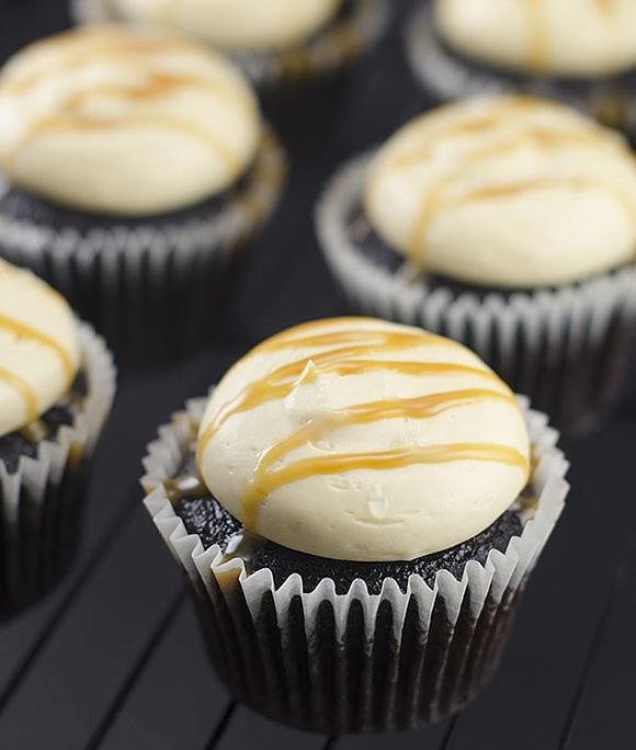 Dark Chocolate Cupcakes with Salted Caramel Buttercream