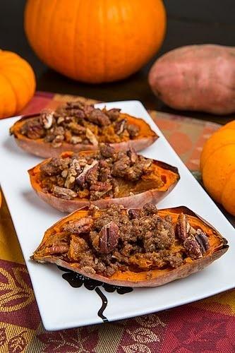 Twice baked sweet potato skins with pecan streusel