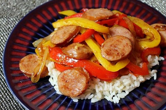 Smoked sausage with peppers and onion