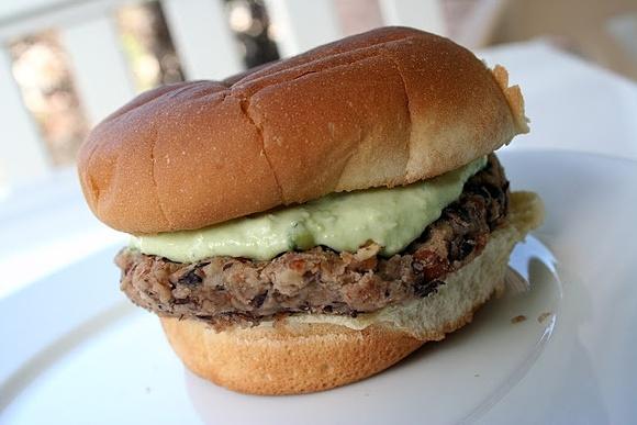 Double Bean Burgers with Avocado Cilantro Cream