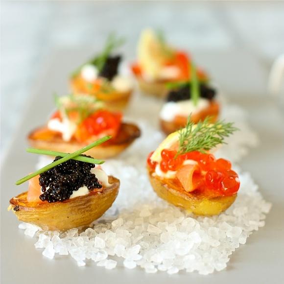 Caviar and smoked salmon appetizers