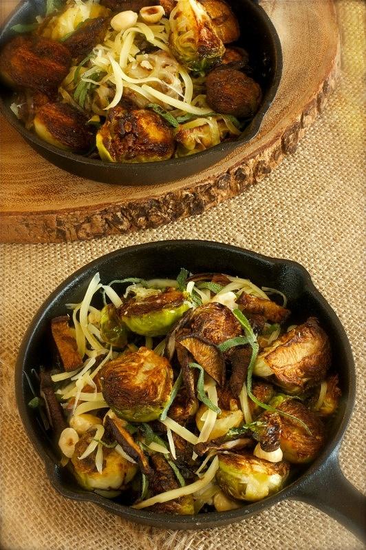 Brown butter brussels sprouts with crispy shiitake mushrooms