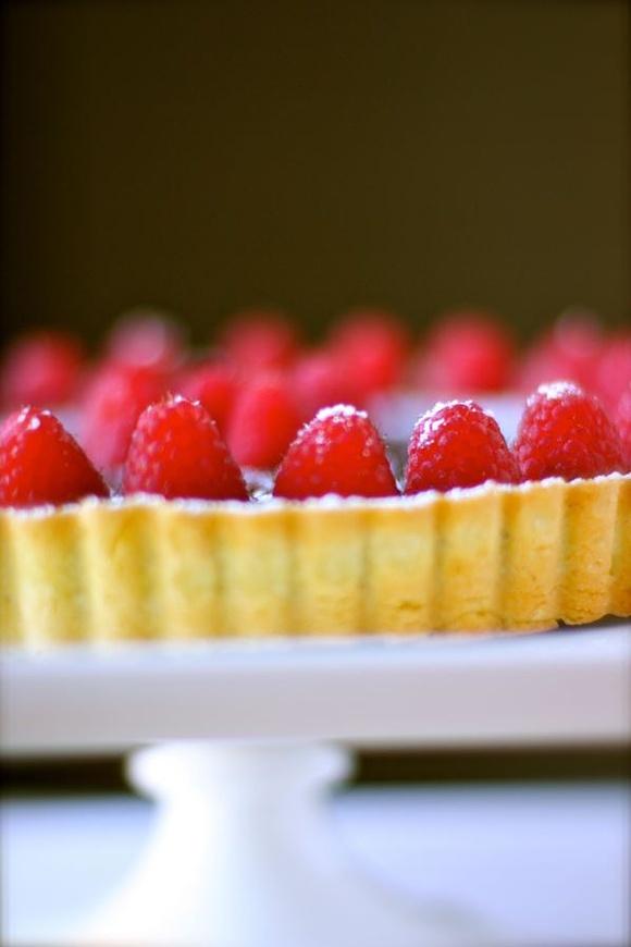 Chocolate ganache and raspberry tart
