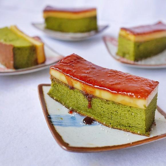 Green tea chiffon cake with creme brulee flavor