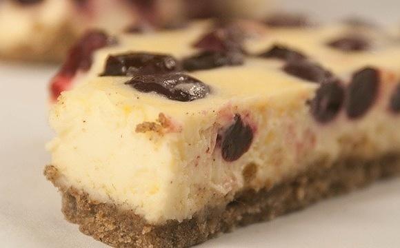 Lemon blueberry cheesecake bars with gluten-free graham cracker crust