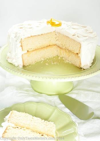 Yellow layer cake with blood orange curd and vanilla buttercream