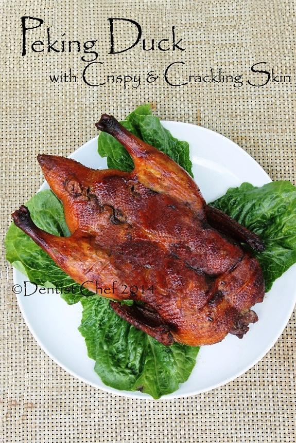 Homemade peking duck with crispy skin and chinese pancake