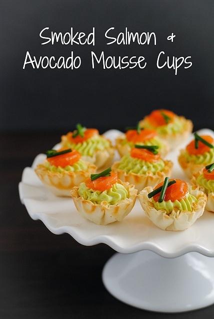 Smoked salmon and avocado mousse in phyllo cups