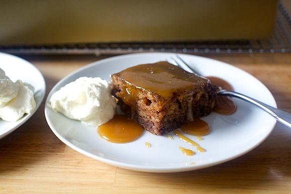 Warm date cake with toffee sauce