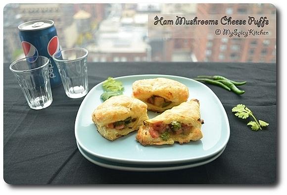 Ham mushroom cheese puffs