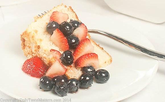 Light angel food cake with berry topping gluten free