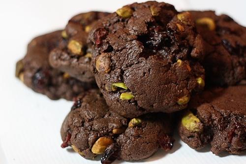 Chocolate Cookies with Pistachios and Cranberries