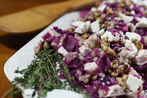 Red Cabbage and Ricotta Salata Salad with Thyme Scented Grains