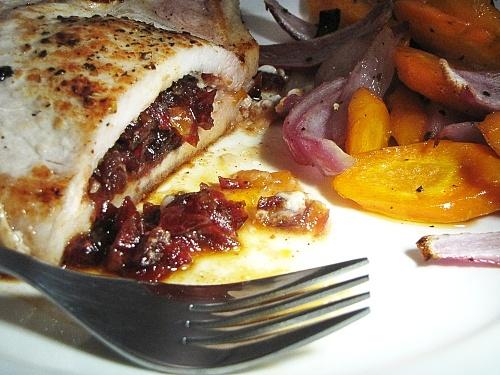 Cranberry stuffed pork chop for autumn dinner