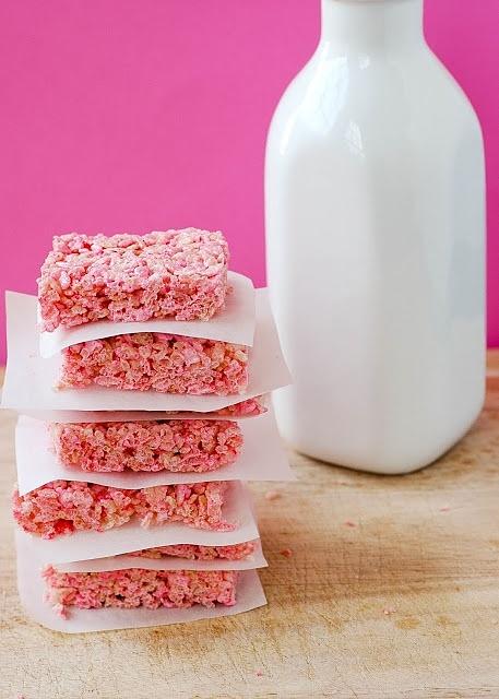 Brown butter pink rice krispie treats