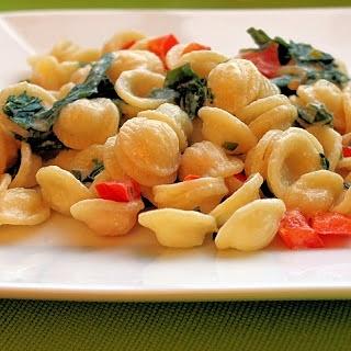 Orecchiette with Swiss Chard, Red Peppers and Goat Cheese