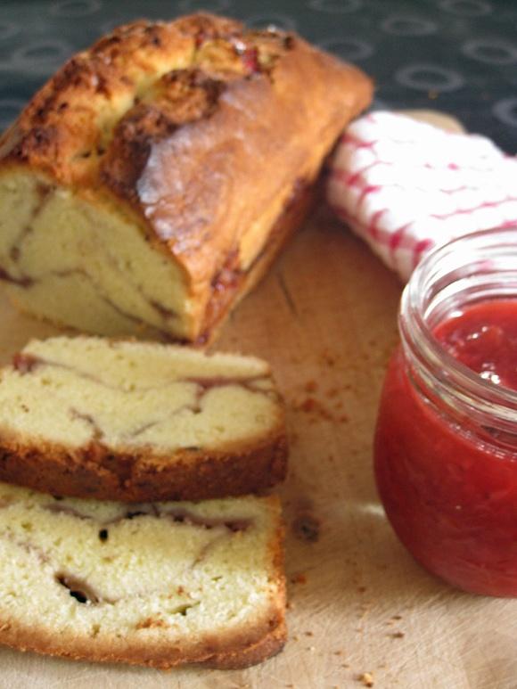 Strawberry Rhubarb Swirl Pound Cake