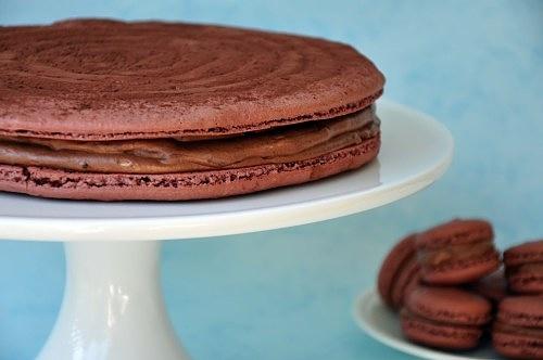 Flourless chocolate mousse macaron birthday cake