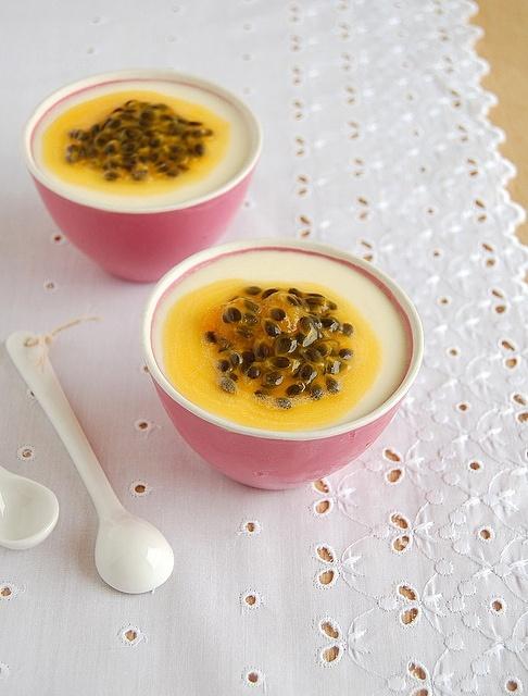 White chocolate mousse with passion fruit