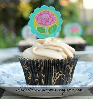 Chocolate chip cupcakes with caramel and coffee frosting