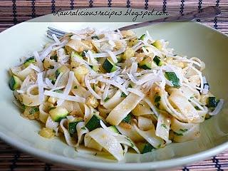 Slightly spicy zucchini pasta with parmesan cheese