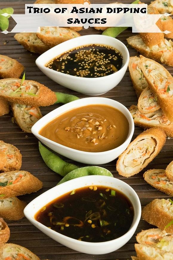 Spring and egg rolls with Asian dipping sauces