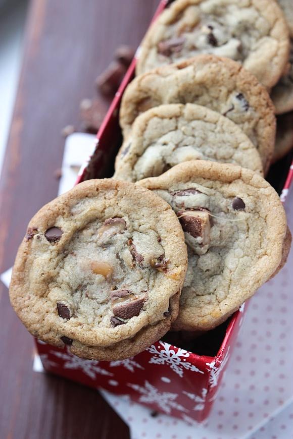 Toffee caramel chocolate cookies for 12 days of cookies