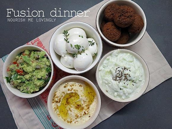 Vegetarian fusion dinner with meze, tapas, and antipasti