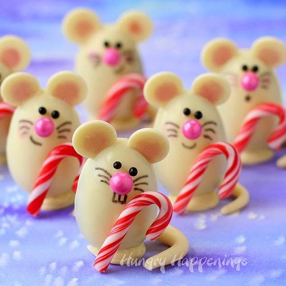 Triple chocolate christmas truffle mice with silk cashew milk