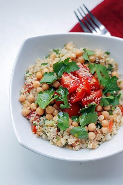 Tomatoes chickpeas and parsley couscous
